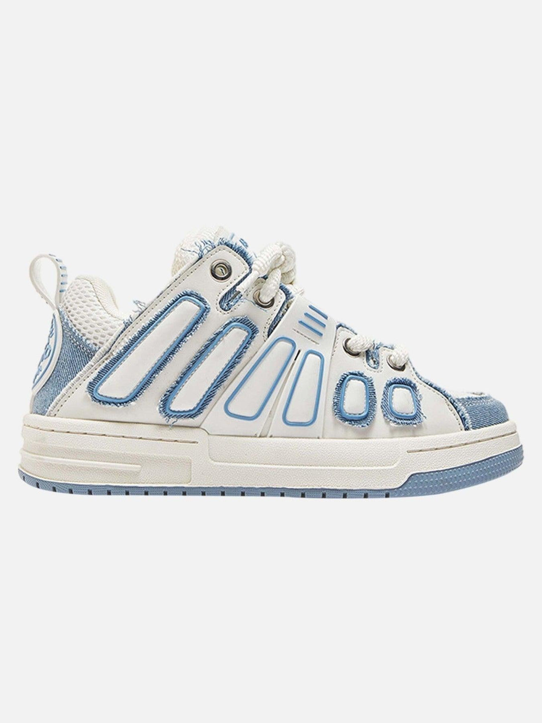 TALISHKO street-style sneakers in blue and white, featuring side details and unique design elements.