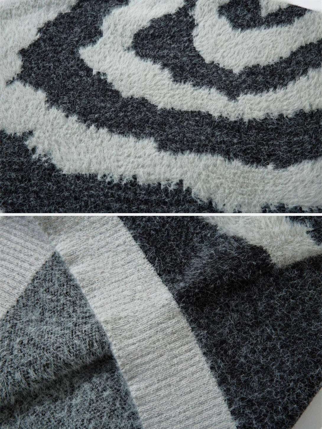 Intricate look at the textured pattern on a striped knit sweater by TALISHKO.