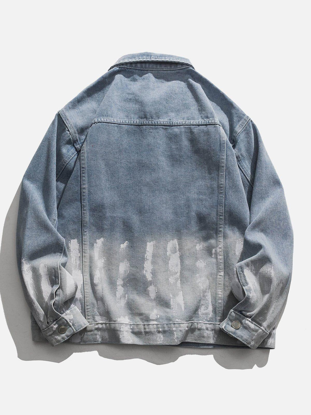 Back view of TALISHKO's striped washed ombré denim jacket, highlighting its unique fade.