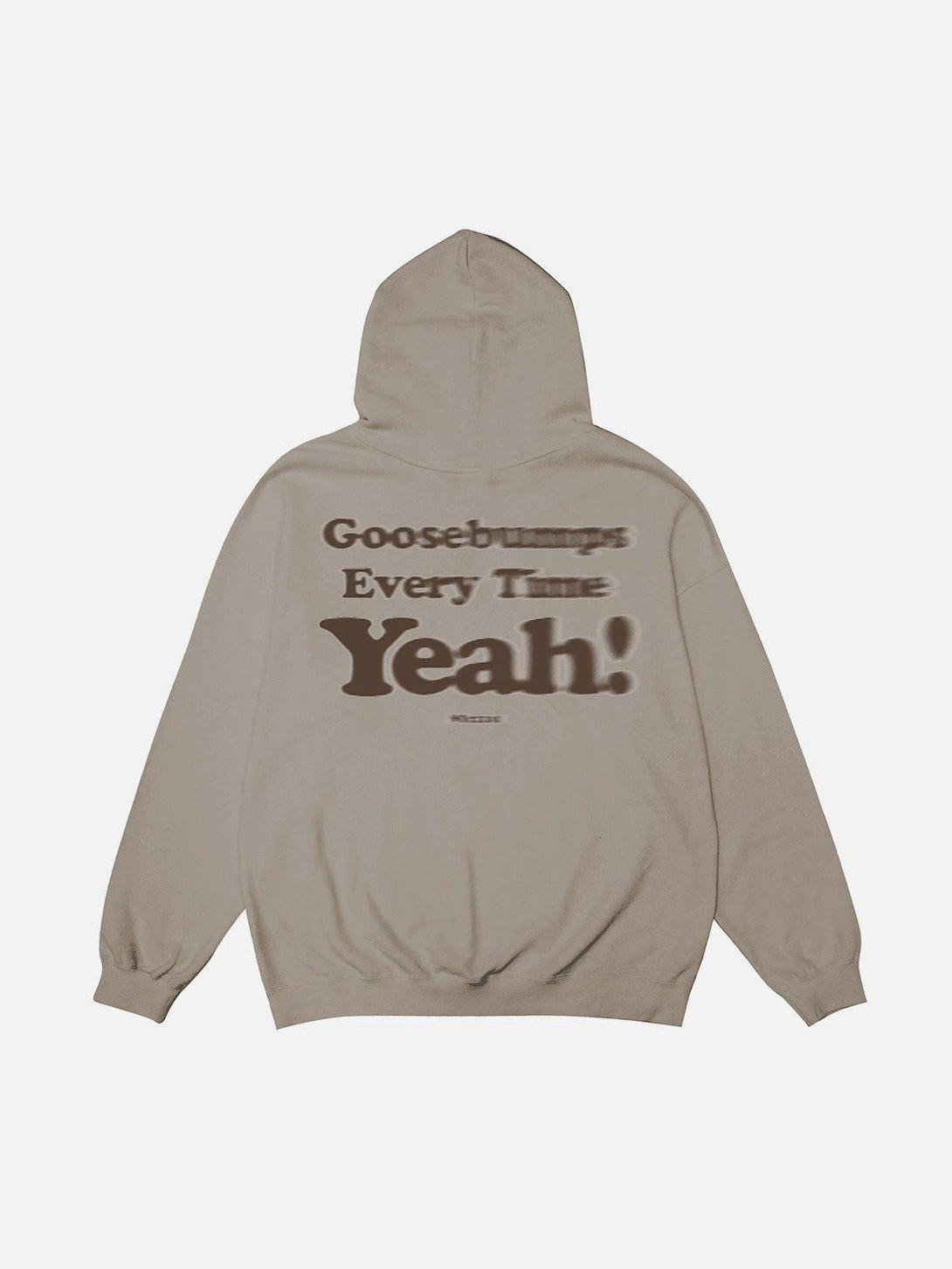 Back view of suede hoodie with bold "Goosebumps" print by TALISHKO, offering a unique style.