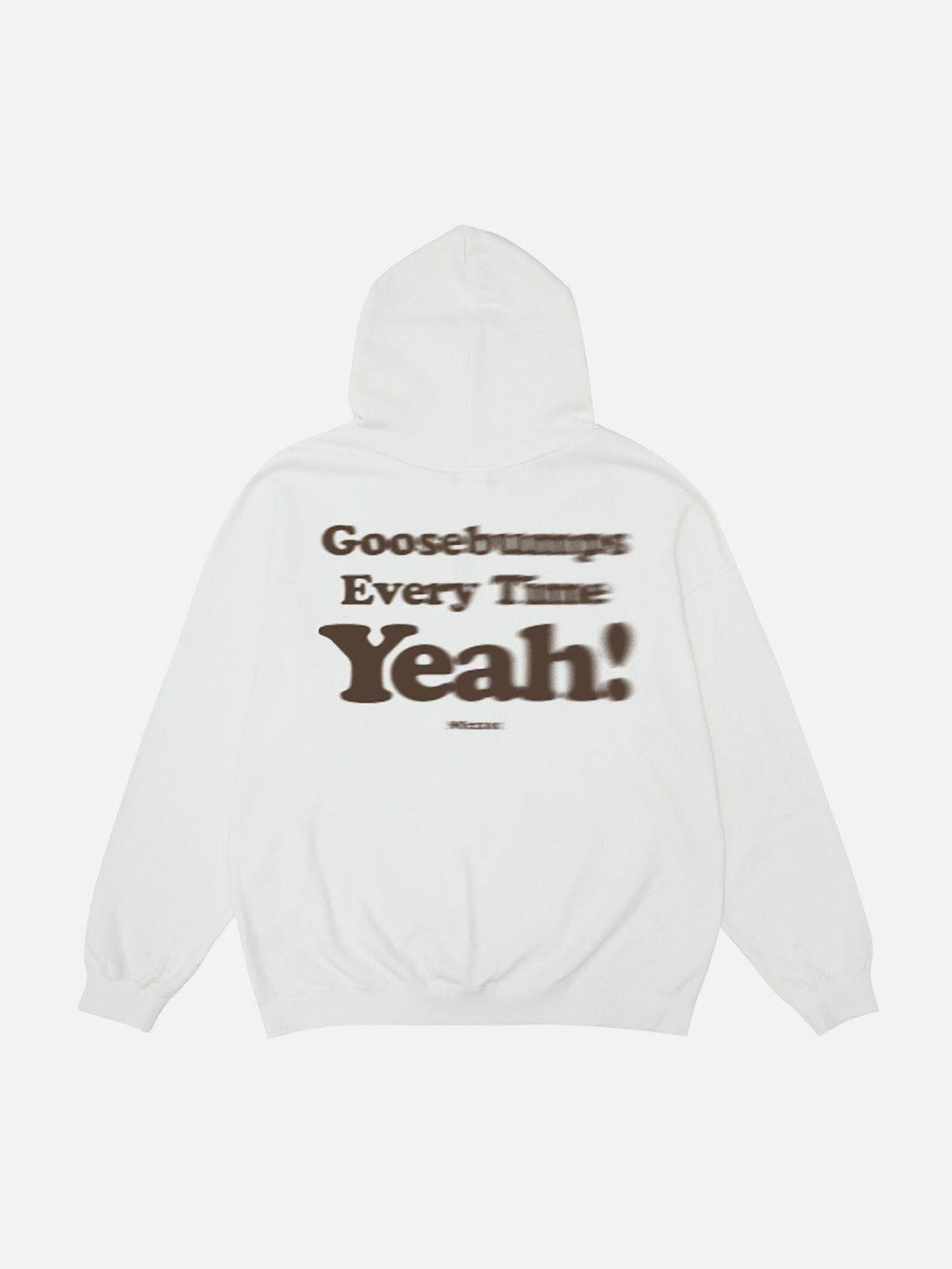 Back view of white hoodie with bold "Goosebumps" print, crafted by TALISHKO for a unique vibe.
