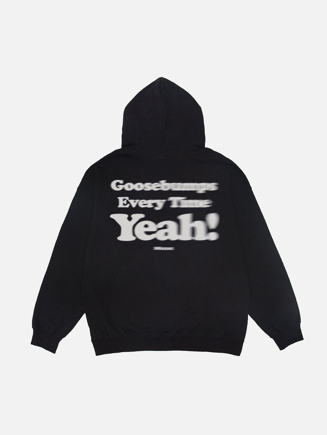 Black hoodie featuring bold "Goosebumps" print by TALISHKO, highlighting a casual street style.
