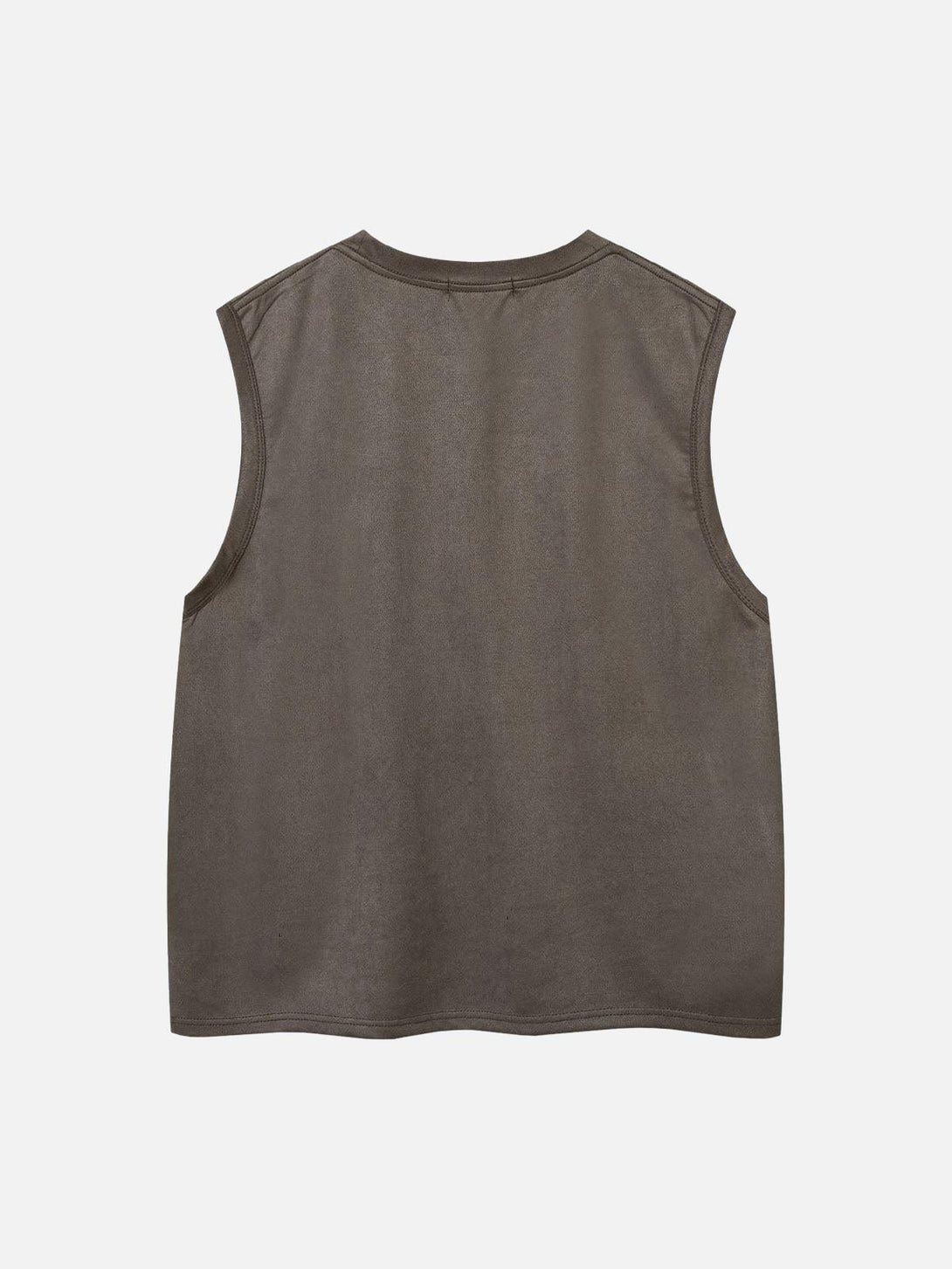 Back view of a suede vest by TALISHKO, highlighting its smooth texture and sleeveless design.