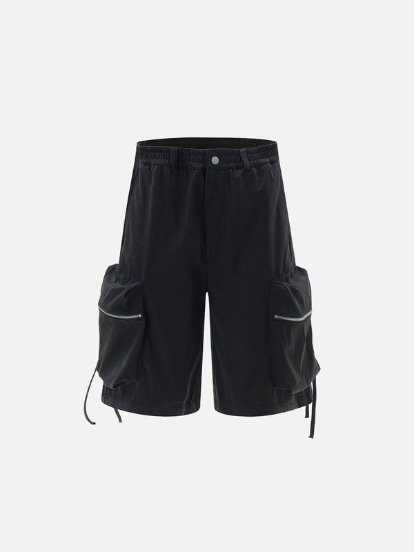 Front view of TALISHKO black 3D big pocket shorts, perfect for a trendy summer look.