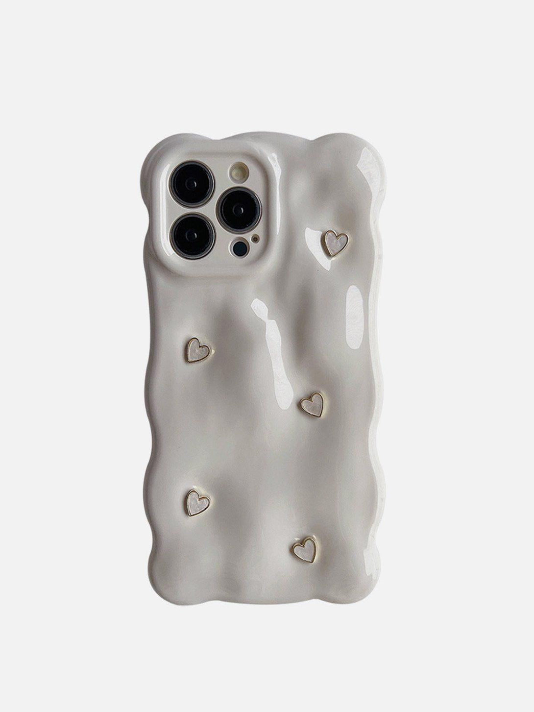 TALISHKO 3D Heart Phone Case in a creamy white finish, featuring charming heart accents.