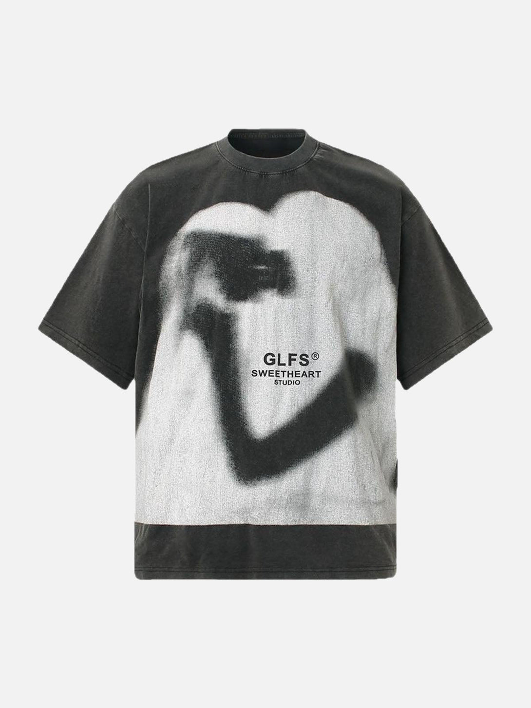 Front view of a black TALISHKO T-shirt with abstract "KISS" graphic, perfect for casual wear.