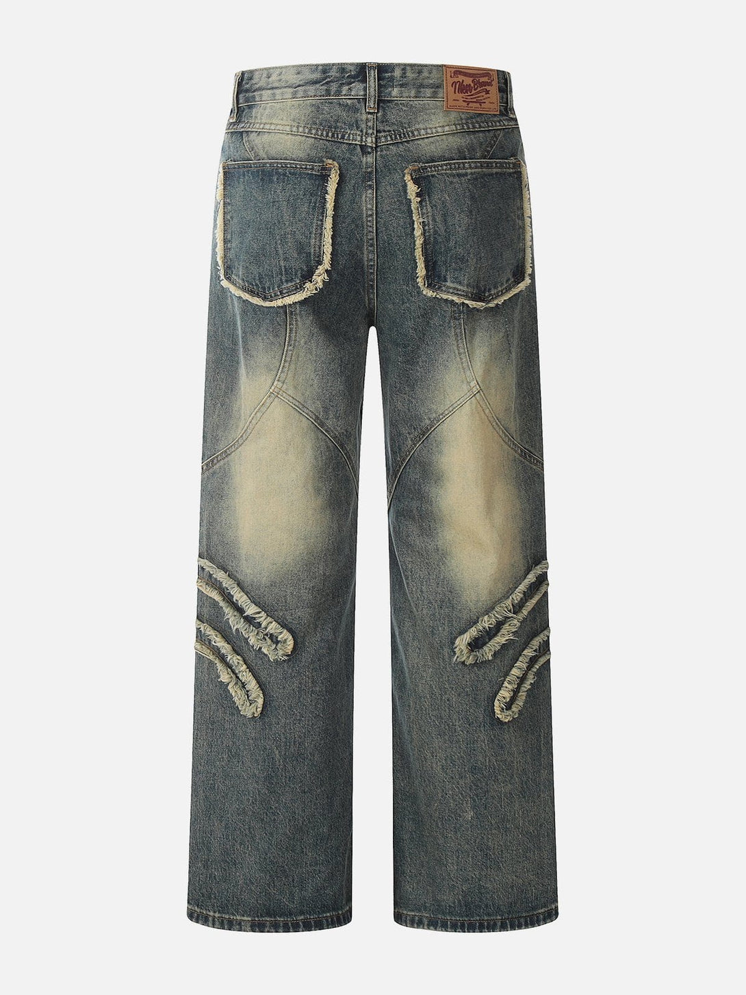 TALISHKO - Abstract Pattern Raw Edge Patchwork Jeans - streetwear fashion - talishko.com