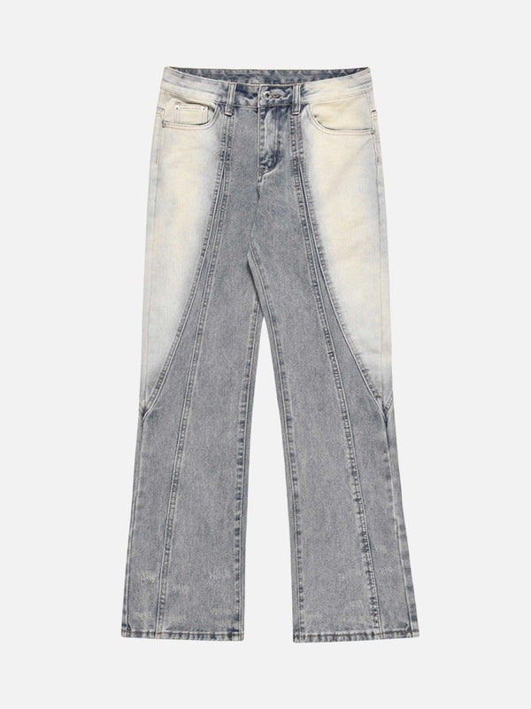 Front view of TALISHKO acid wash spray baggy jeans in blue, perfect for casual street style.