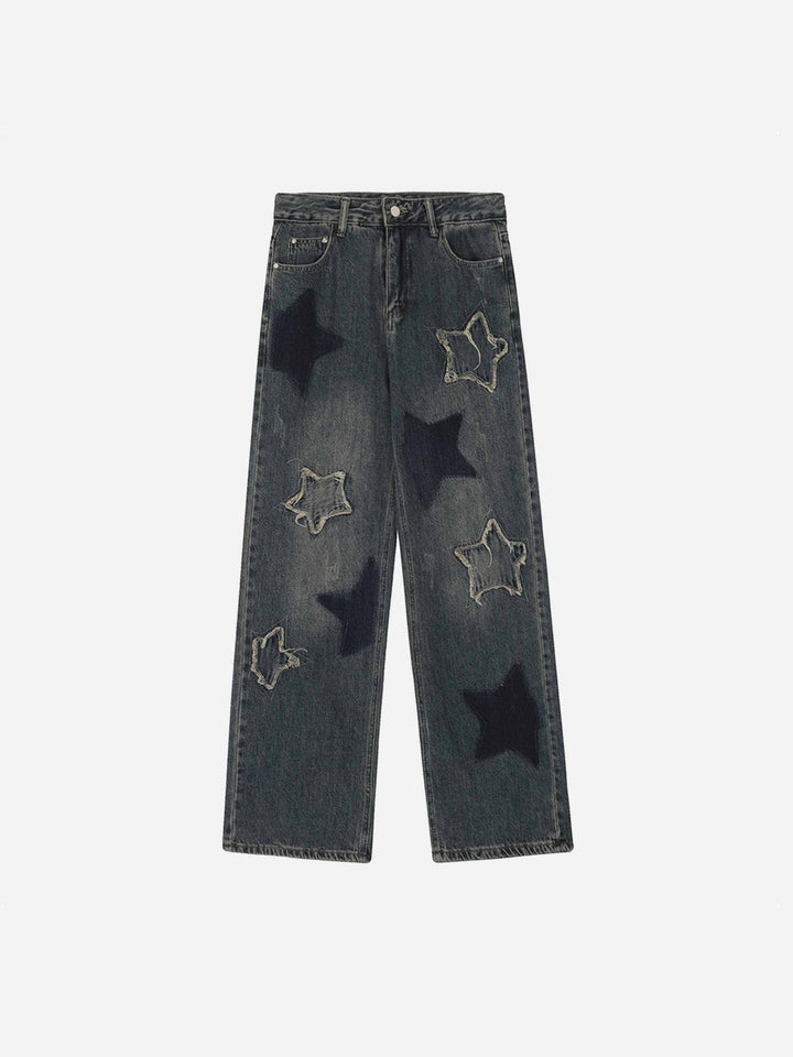 TALISHKO - Airbrushed Pentagram Applique Jeans, streetwear fashion, talishko.com