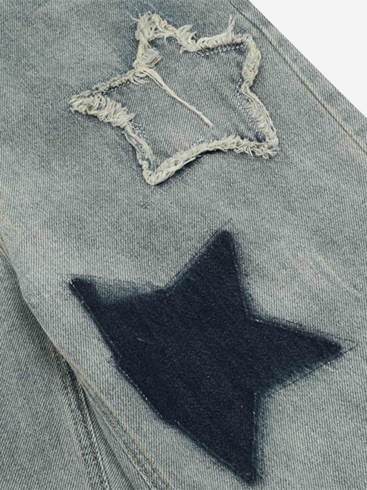 TALISHKO - Airbrushed Pentagram Applique Jeans, streetwear fashion, talishko.com