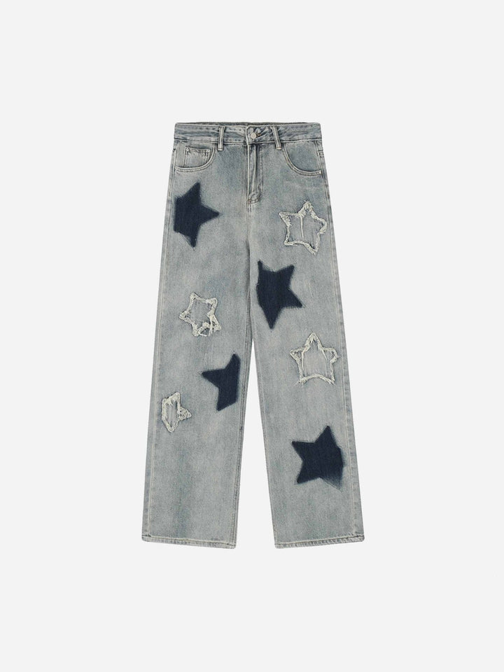 TALISHKO - Airbrushed Pentagram Applique Jeans, streetwear fashion, talishko.com