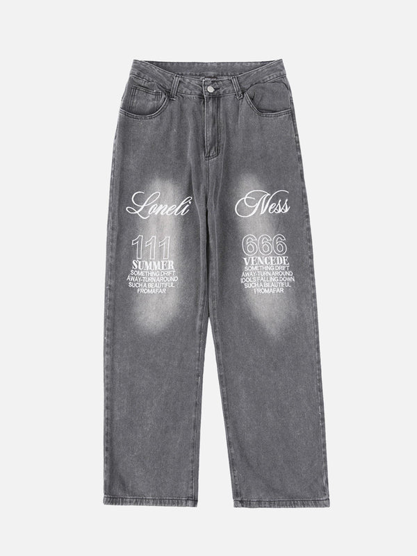 TALISHKO - American High Street Embroidered Letters Jeans Nine-quarter Pants, streetwear fashion, talishko.com