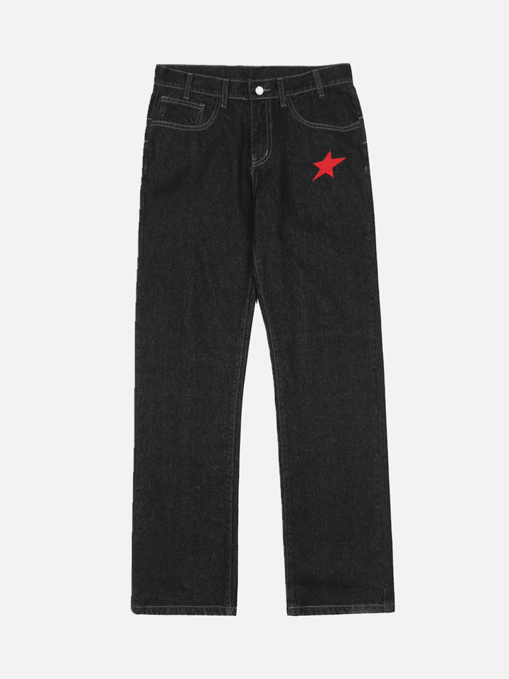 TALISHKO - American Letters Embroidered Straight Jeans, streetwear fashion, talishko.com