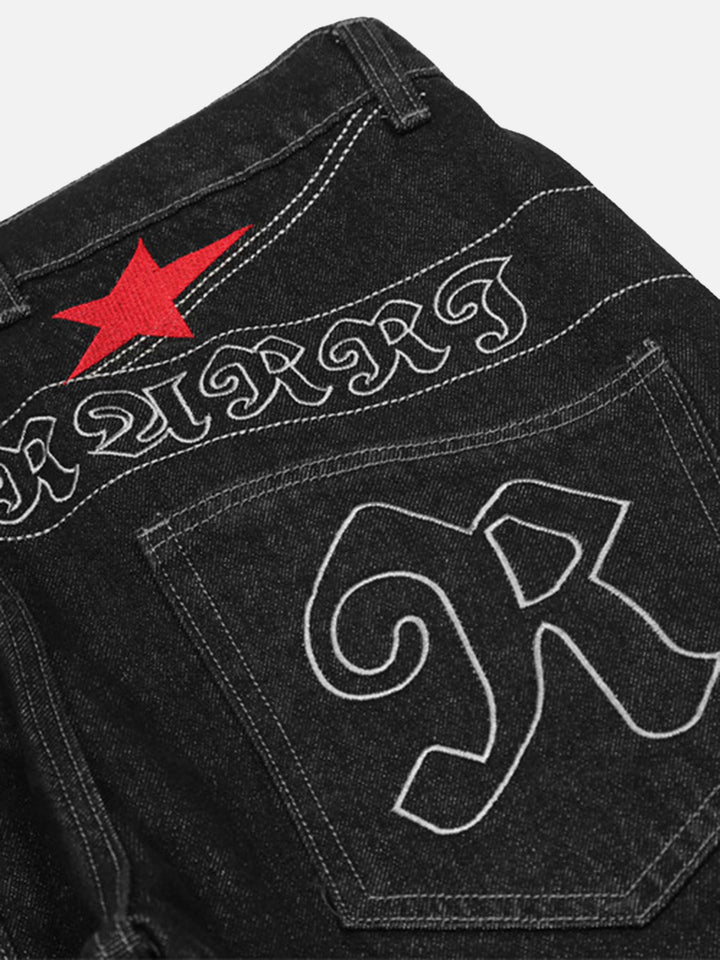 TALISHKO - American Letters Embroidered Straight Jeans, streetwear fashion, talishko.com