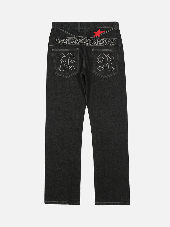 TALISHKO - American Letters Embroidered Straight Jeans, streetwear fashion, talishko.com