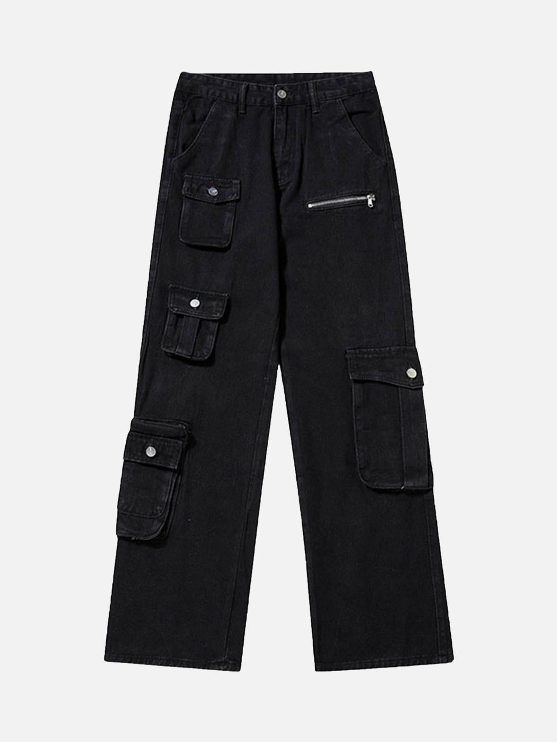 Black multi-pocket work pants by TALISHKO, front view, showcasing utility style.