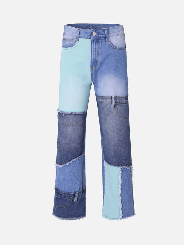 TALISHKO - American Patchwork Colorblock Jeans, streetwear fashion, talishko.com