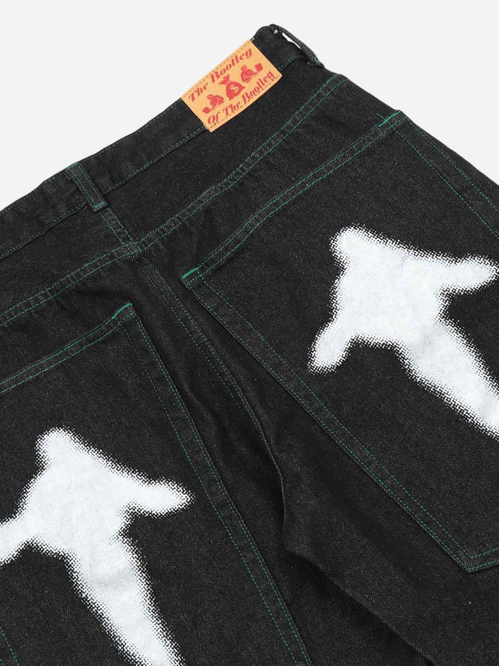 TALISHKO - American Phantom Character Alphabet Print Jeans, streetwear fashion, talishko.com