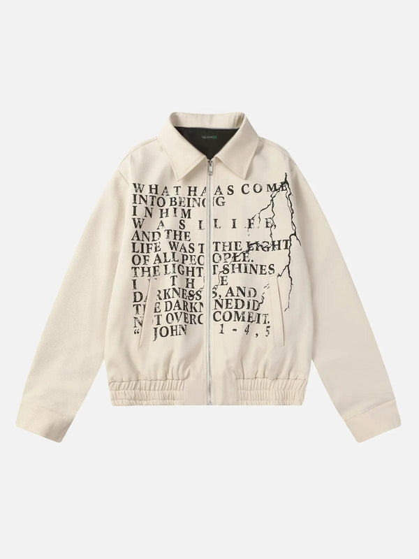 Khaki jacket with retro letter print by TALISHKO, showcasing a unique street-inspired design.