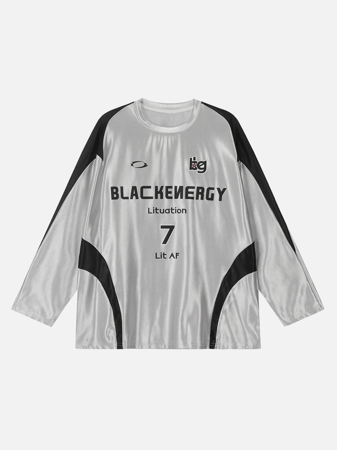 Silver long-sleeved T-shirt by TALISHKO, featuring a bold front graphic design.