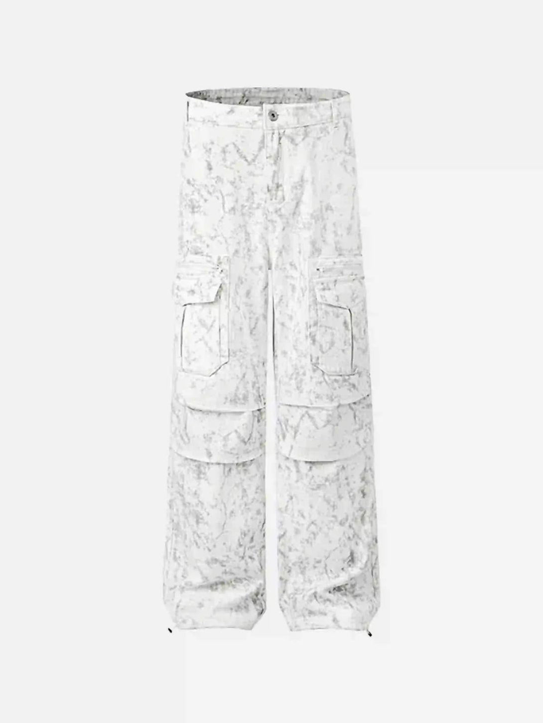 White multi-pocket overalls by TALISHKO in front view, offering a relaxed, urban vibe.