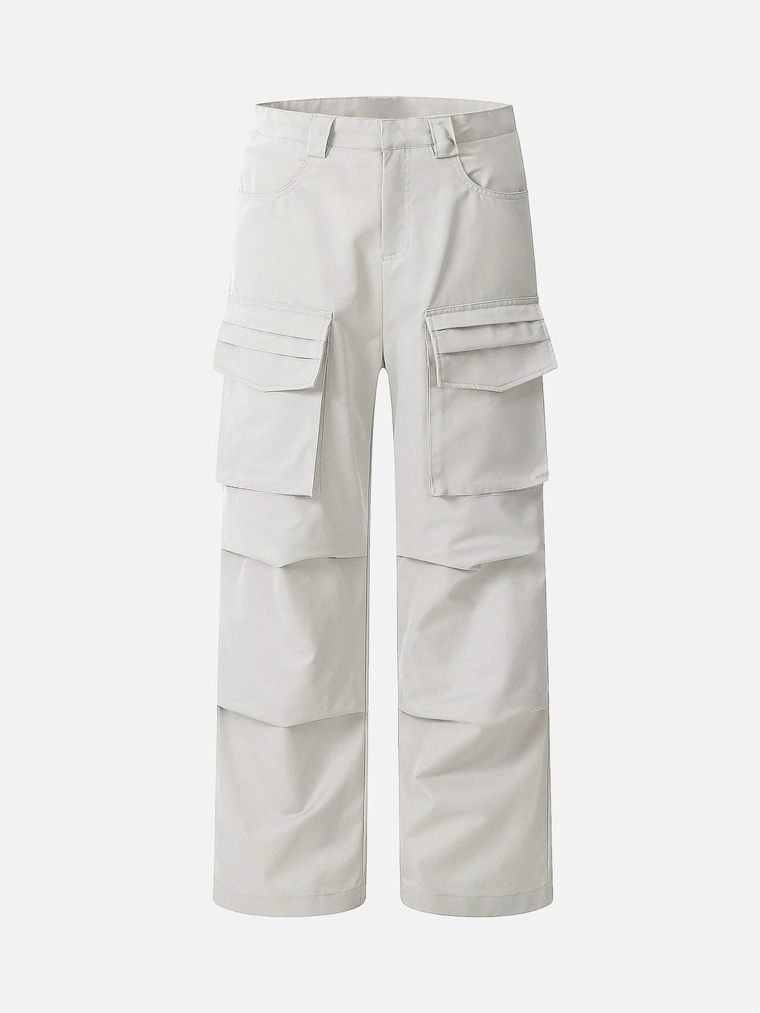 Front view of sand-colored casual overalls with pockets, designed by TALISHKO.