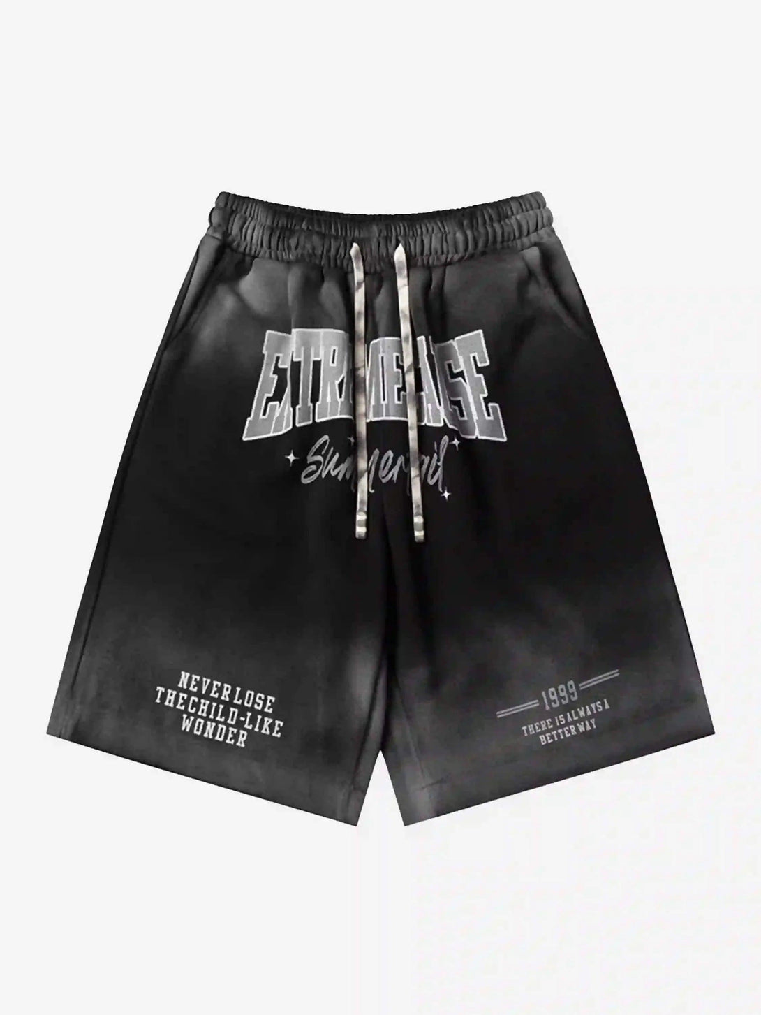 Black gradient print shorts featuring front graphics by TALISHKO, ideal for warm days.