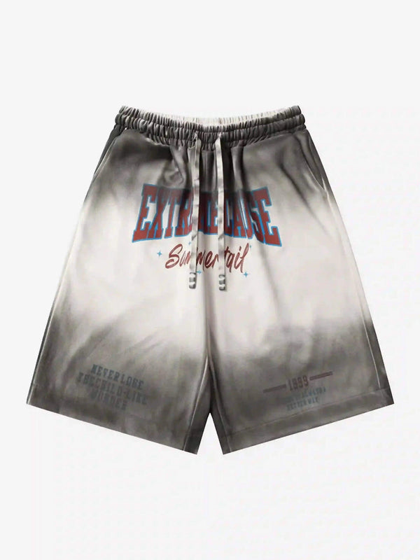 Gradient print shorts in white by TALISHKO, featuring a relaxed fit and front graphic design.