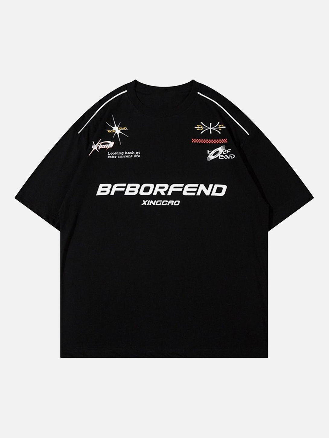 Front view of a black graphic American Vintage T-shirt with unique designs by TALISHKO.