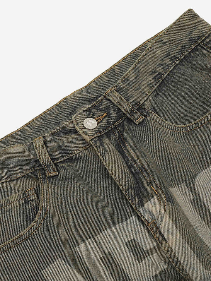 TALISHKO - American Vintage Letter Print Jeans, streetwear fashion, talishko.com