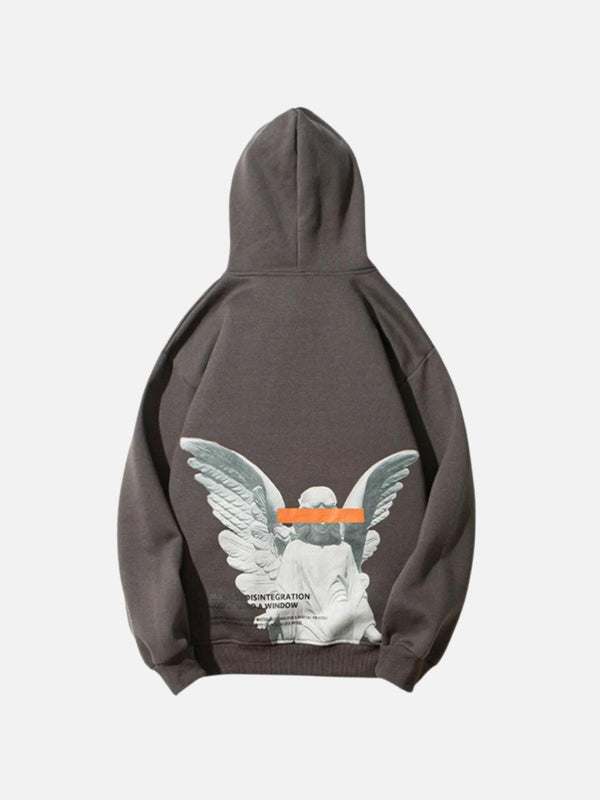 Dark gray hoodie with angel print on the back, featuring a modern design by TALISHKO.