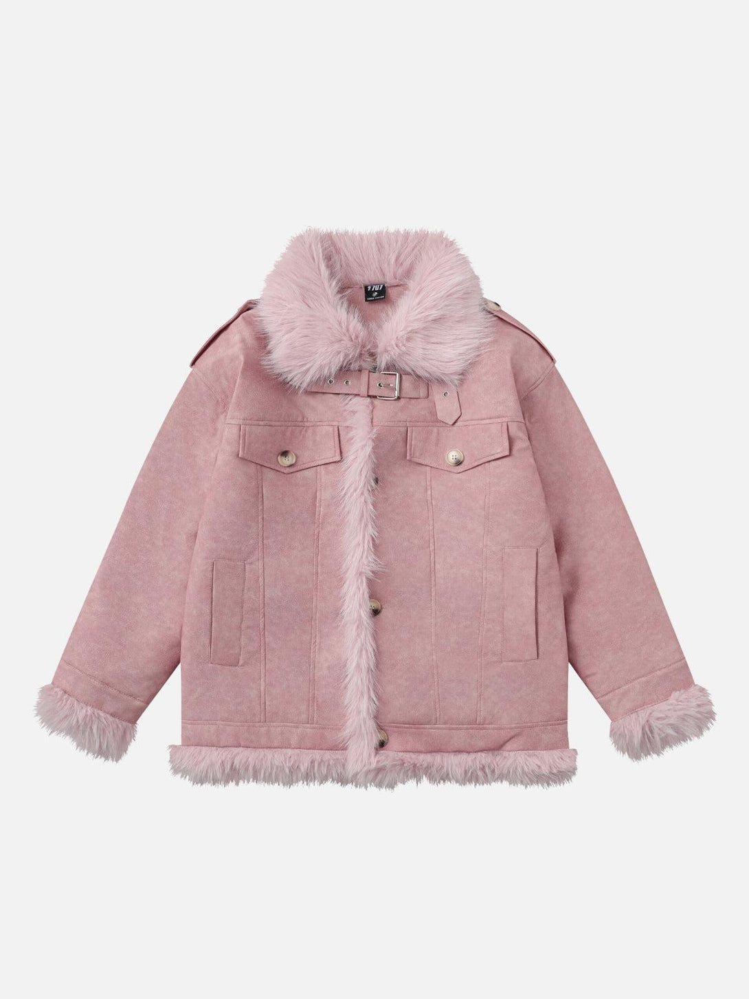 Pink Arctic Luxe Jacket with faux fur trim by TALISHKO, showcasing a stylish front view.