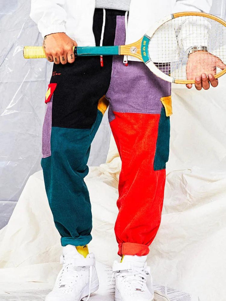 TALISHKO - "Back to 90's" Patchwork Color Block Corduroy Pants, streetwear fashion, talishko.com