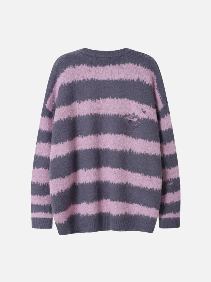 TALISHKO - Badge Striped Ripped Sweater - streetwear fashion - talishko.com