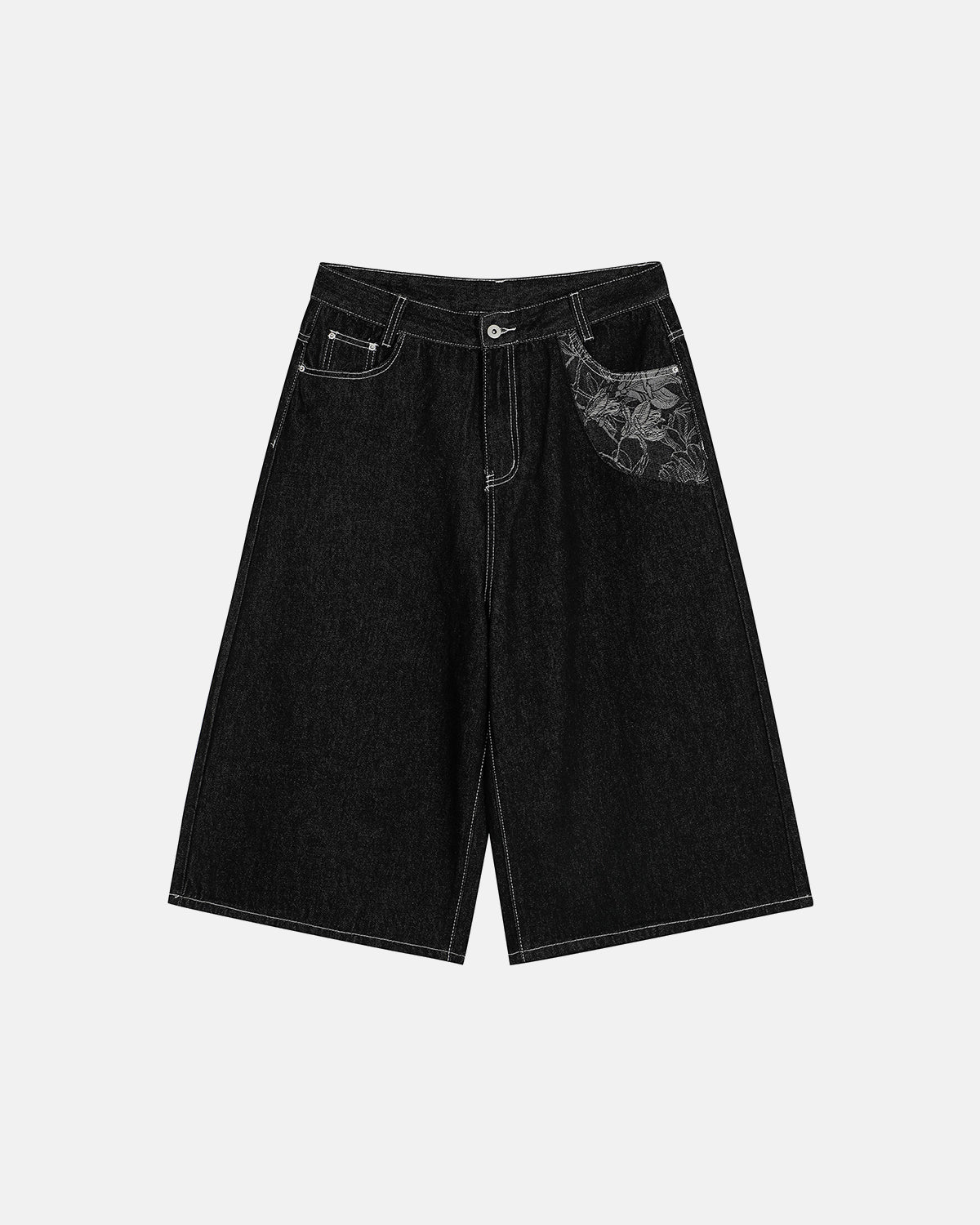 5-Pocket Embroidered Baggy Jean Shorts | TALISHKO