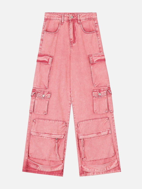 Pink cargo jeans by TALISHKO in a front view, showcasing a trendy street style design.