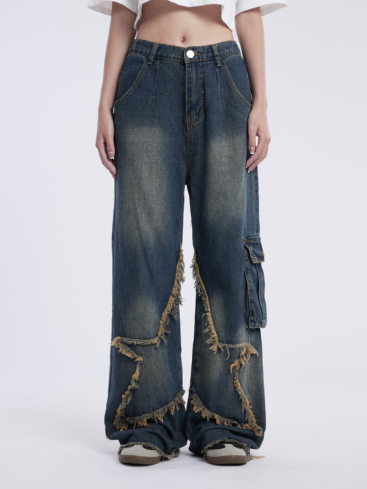 TALISHKO - Basic Star Fringe Loose Jeans, streetwear fashion, talishko.com