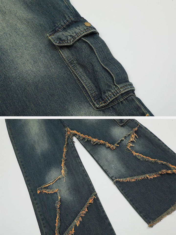 TALISHKO - Basic Star Fringe Loose Jeans, streetwear fashion, talishko.com