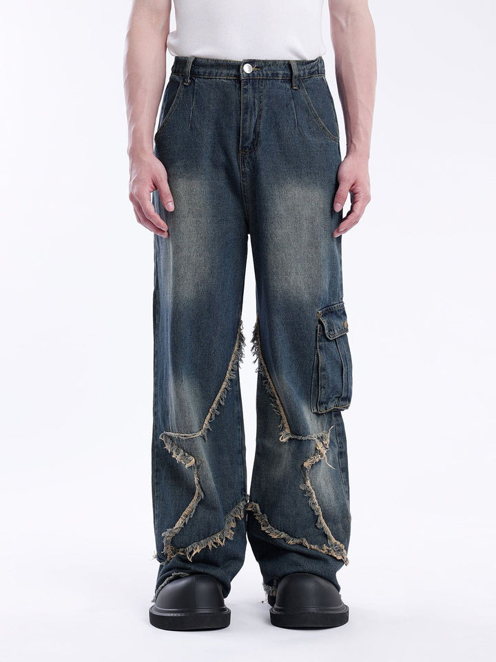 TALISHKO - Basic Star Fringe Loose Jeans, streetwear fashion, talishko.com