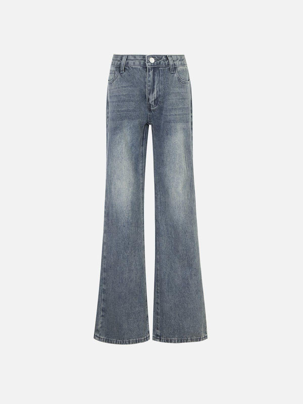 Front view of blue low-rise jeans by TALISHKO, featuring a washed finish for casual style.