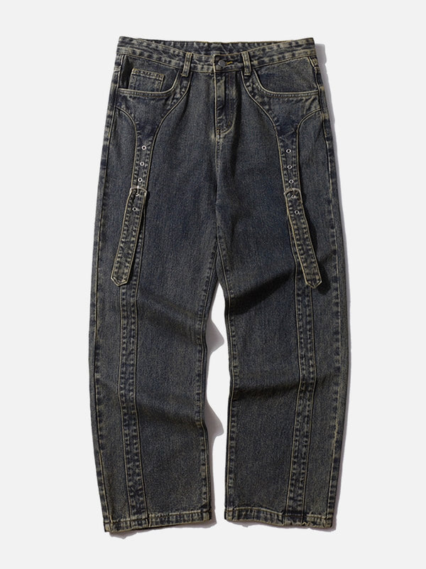 TALISHKO - Belt Deconstruction Patchwork Jeans - streetwear fashion - talishko.com