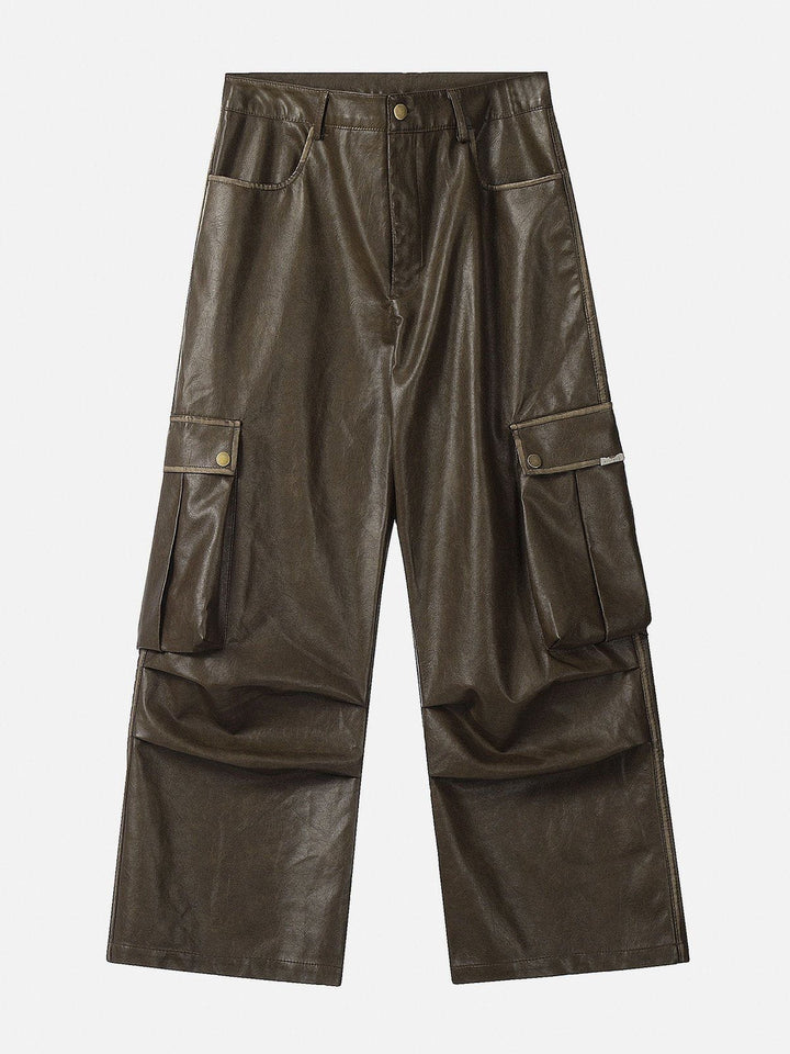 TALISHKO - Big Pocket Wrinkle PU Cargo Pants, streetwear fashion, talishko.com
