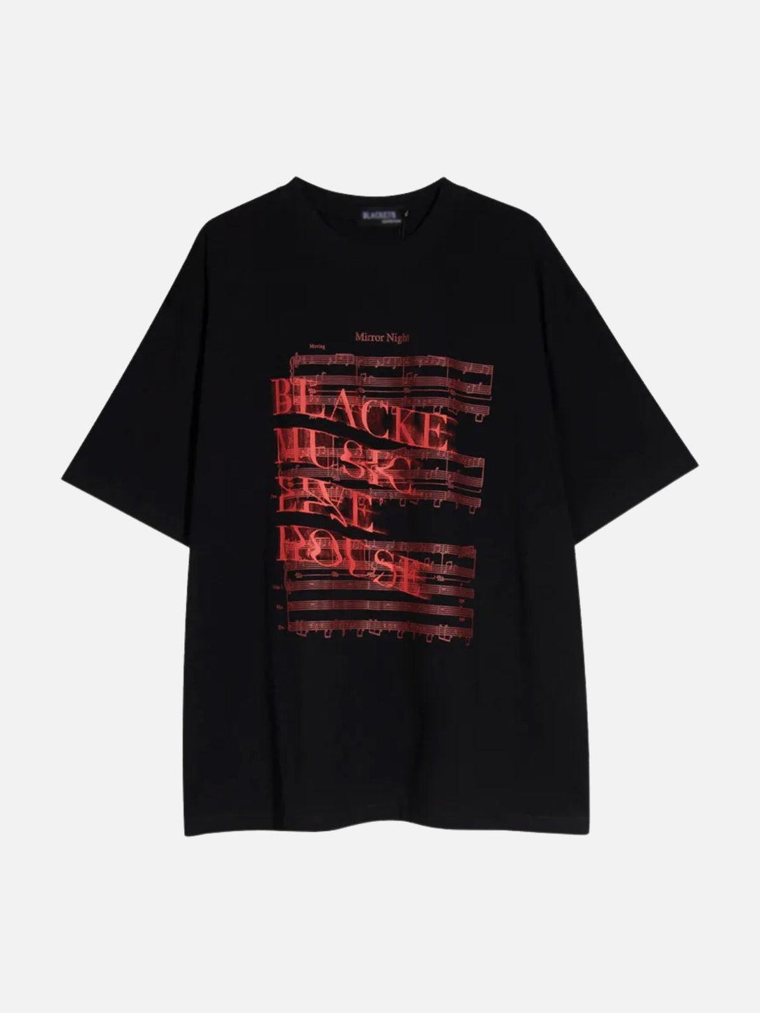 Front view of a black TALISHKO tee with a blurred red print, perfect for laid-back style.