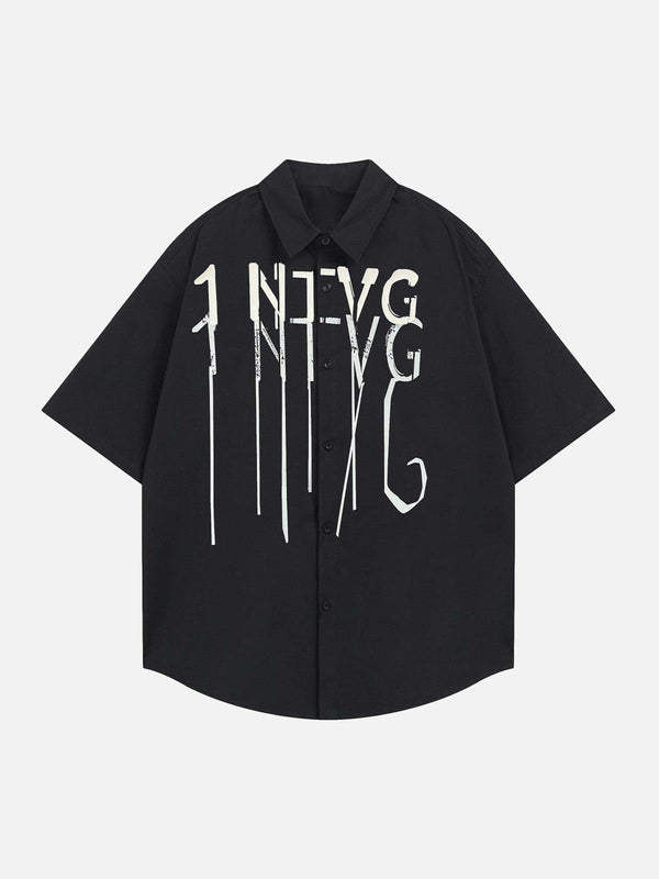 Front view of a black short-sleeve shirt by TALISHKO, featuring bold letter graphics for a modern look.