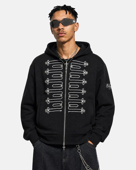 Braided Embroidery Zip Up Hoodie, Boxy | TALISHKO