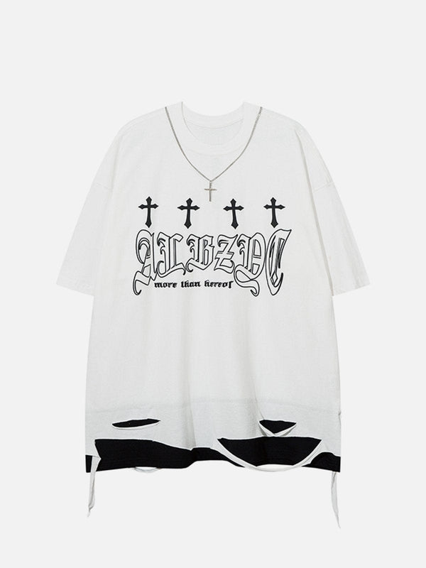 TALISHKO - Broken Hole Fake Two Pieces Tee- streetwear fashion - talishko.com