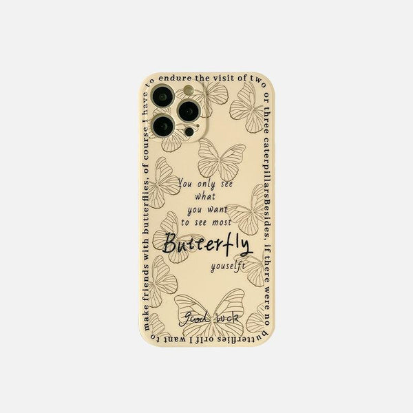 TALISHKO Butterfly Yourself iPhone case featuring inspiring text and butterfly design in front view.