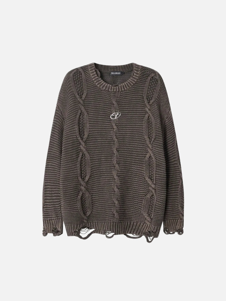 TALISHKO - Cable Knit Ripped Sweater - streetwear fashion - talishko.com