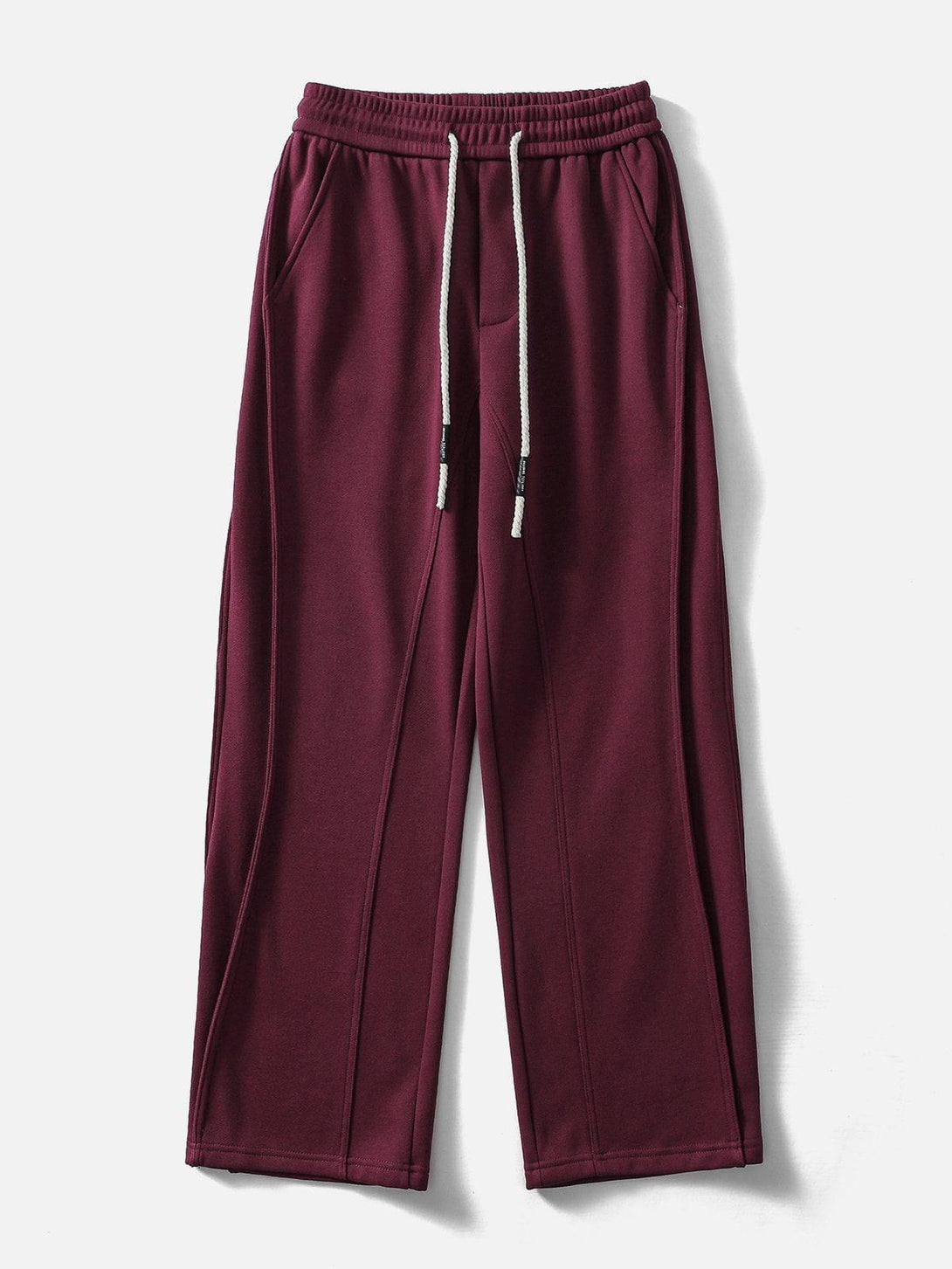 Burgundy Camber Cutting Sweatpants by TALISHKO, front view with drawstring, perfect for casual wear.