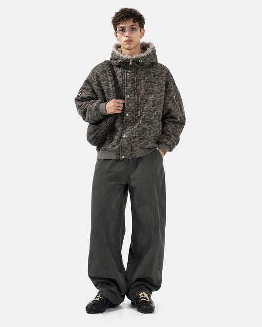 TALISHKO Camo Faux Fur Hooded Bomber Jacket